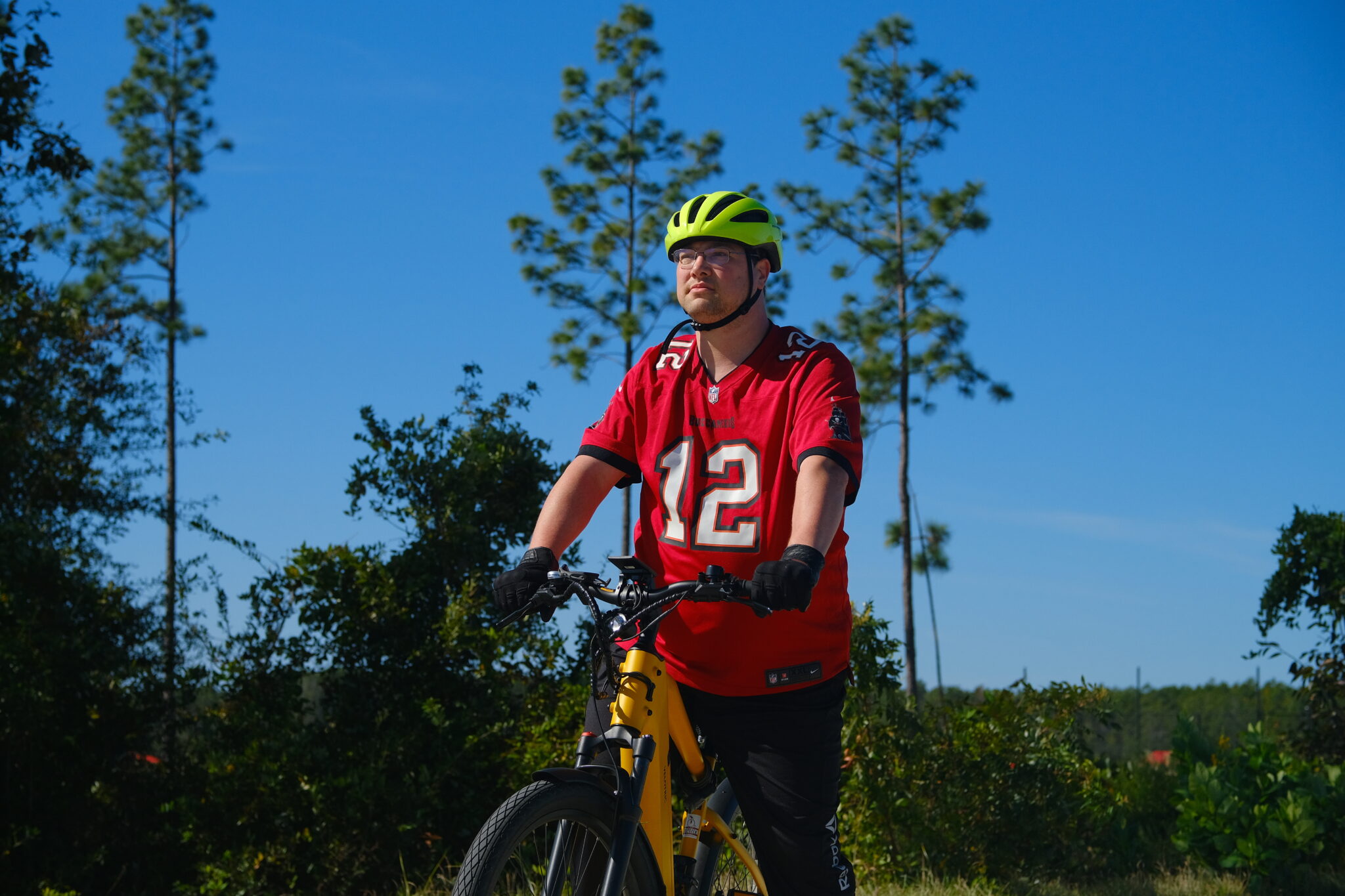 Resident on bicycle